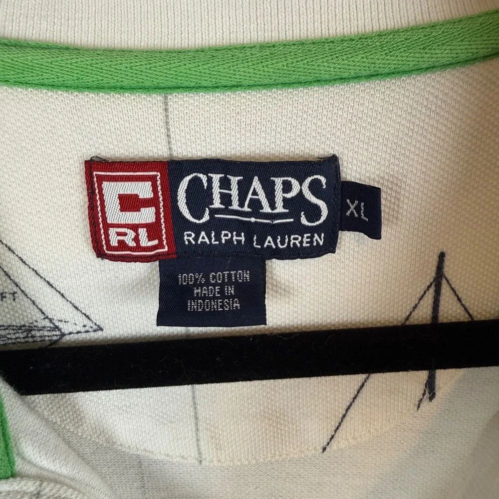 Chaps Ralph Lauren Mens XL White Nautical Sailboat Compass Print Polo Shirt